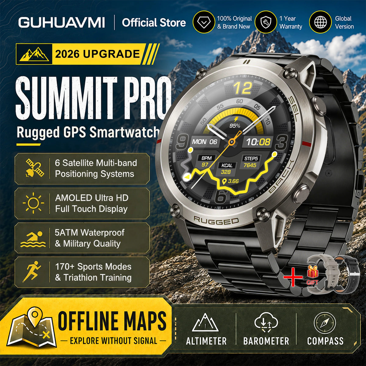 Advanced Military GPS Smartwatch With Offline Mapping And Fitness Tracking