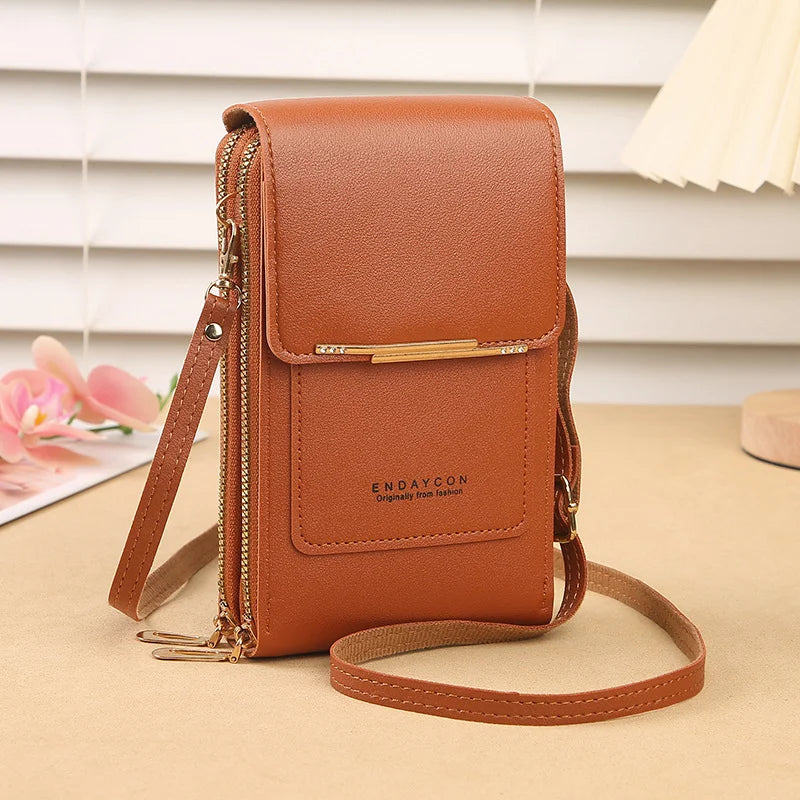 Women PU Leather Shoulder Bag With Touch Screen Window Zipper