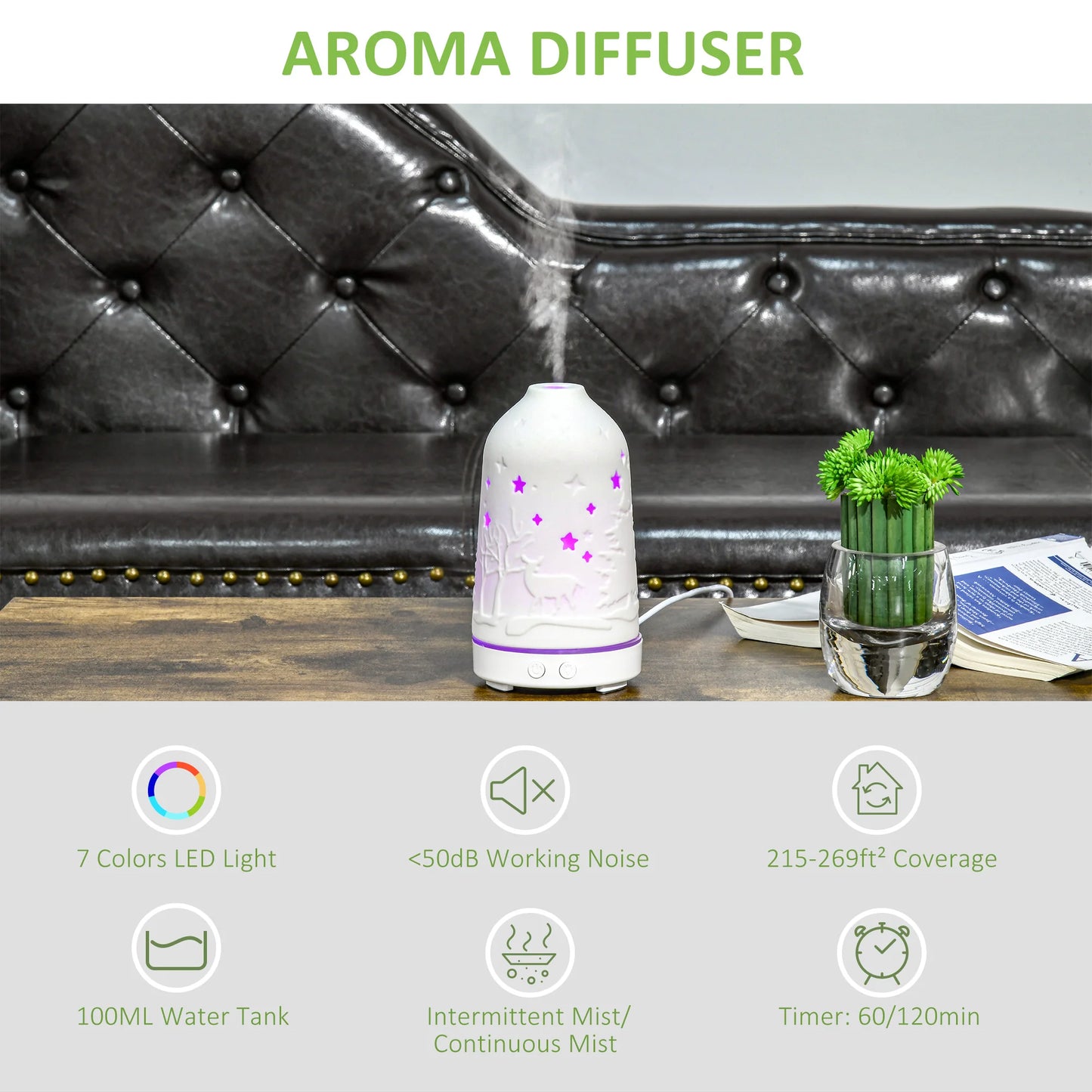 Ultrasonic Aromatherapy Diffuser With Ceramic Cover And Auto Off