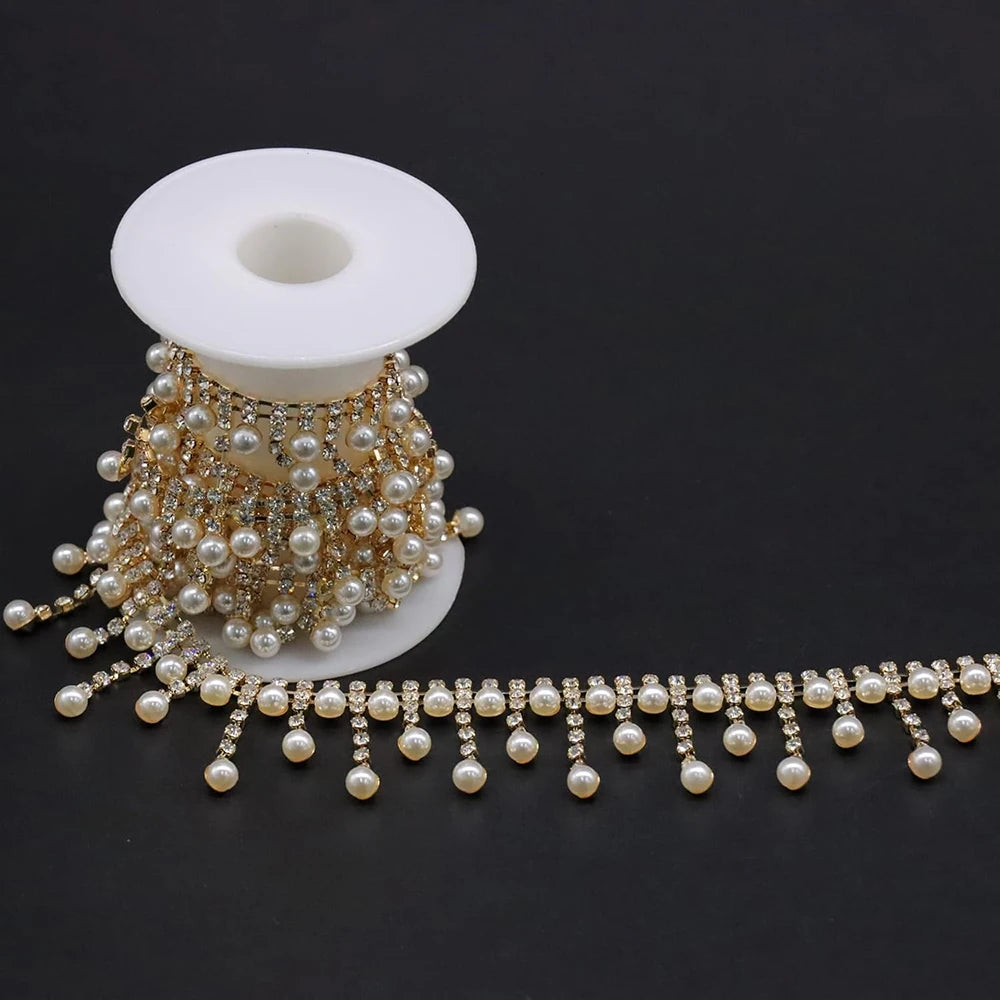 Jay Home CN Rhinestone Ribbon Chain Fringe Trim For Weddings