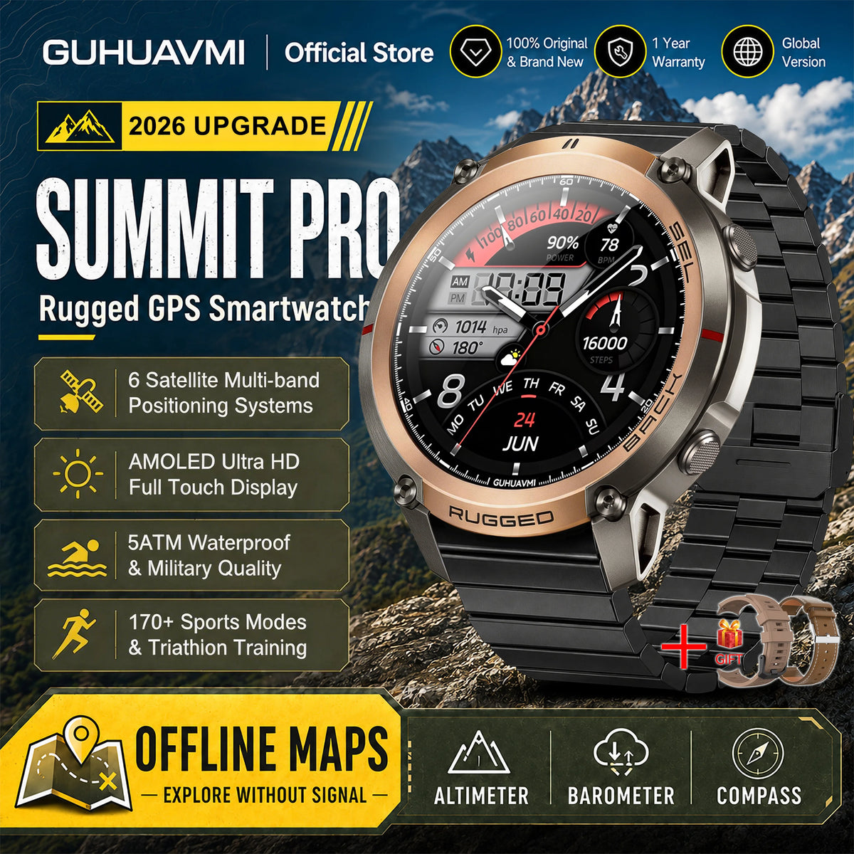 Advanced Military GPS Smartwatch With Offline Mapping And Fitness Tracking