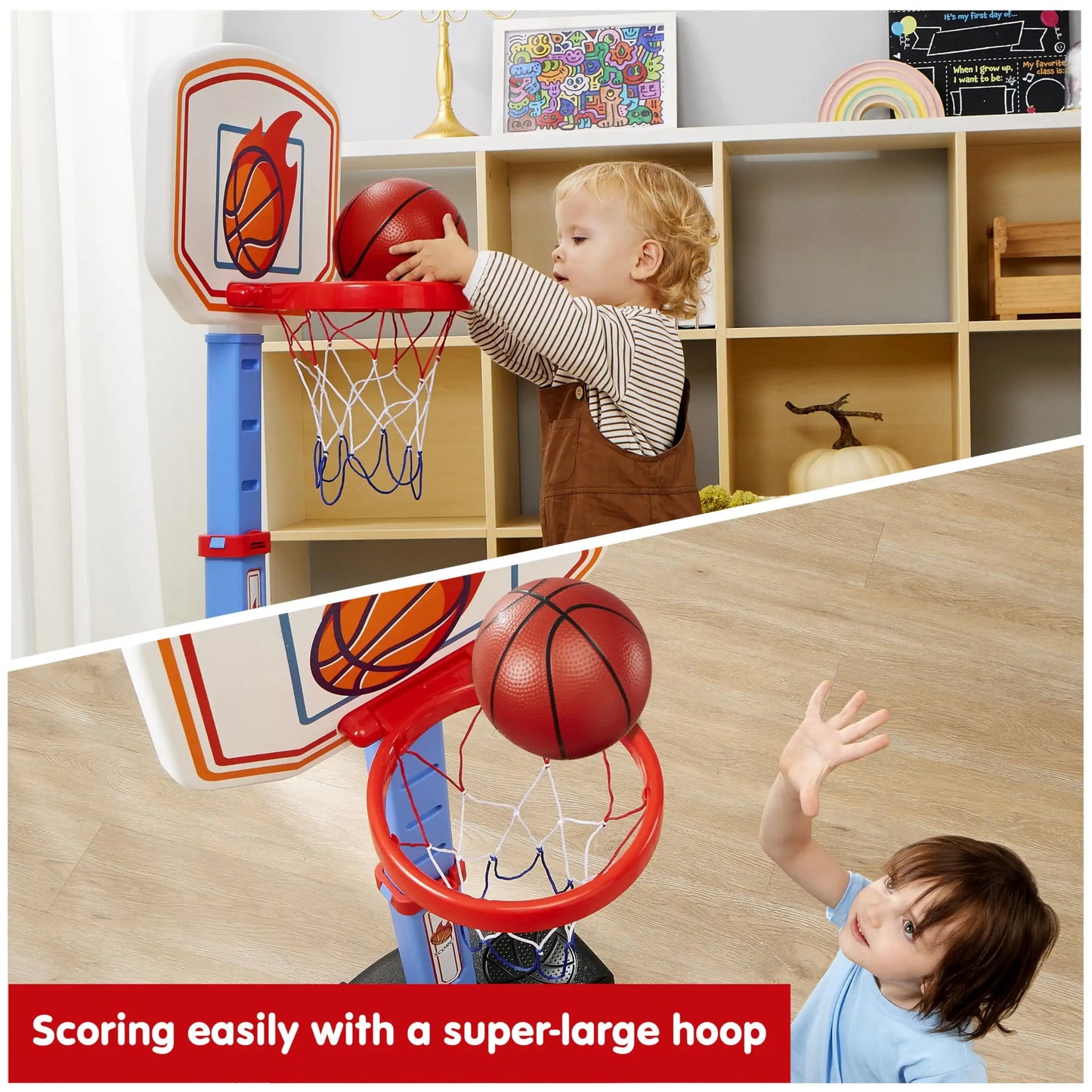 Joyfy Toddler Indoor Basketball Hoop Set With Adjustable Goal