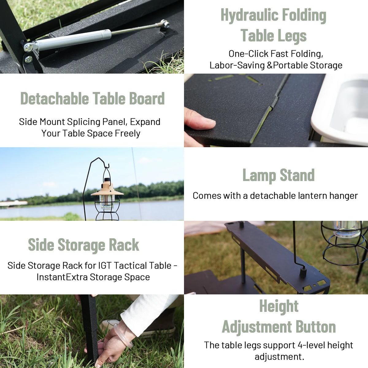 Pakicetus Portable Foldable Iron Camping Table Adjustable Height