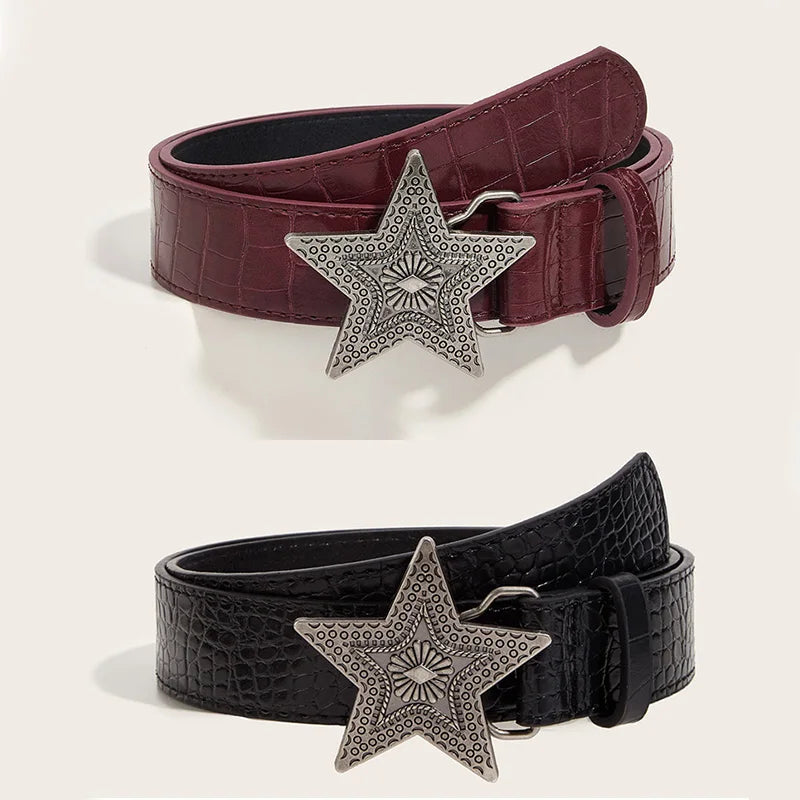 Gothic Punk Five-Pointed Star Buckle PU Leather Belt For Women