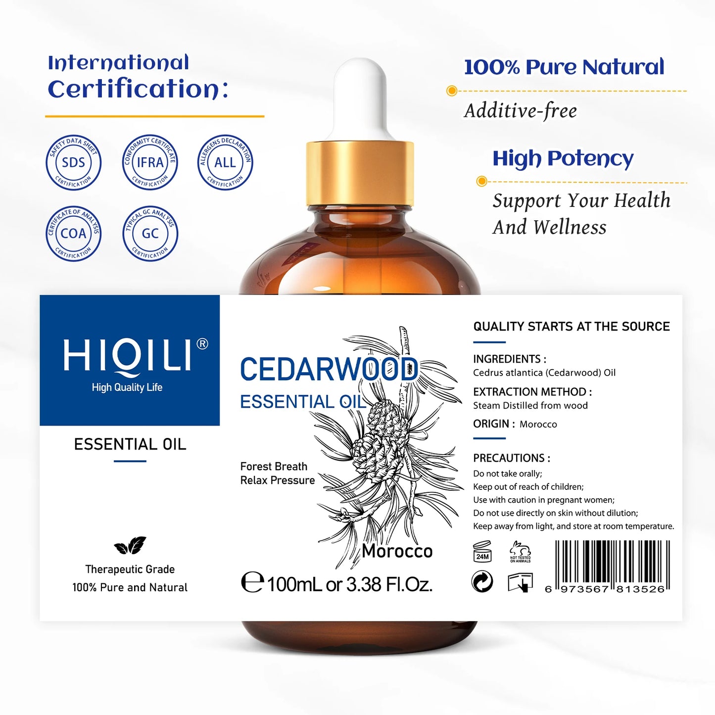 HIQILI Cedarwood Essential Oil Pure For Diffuser And Humidifier