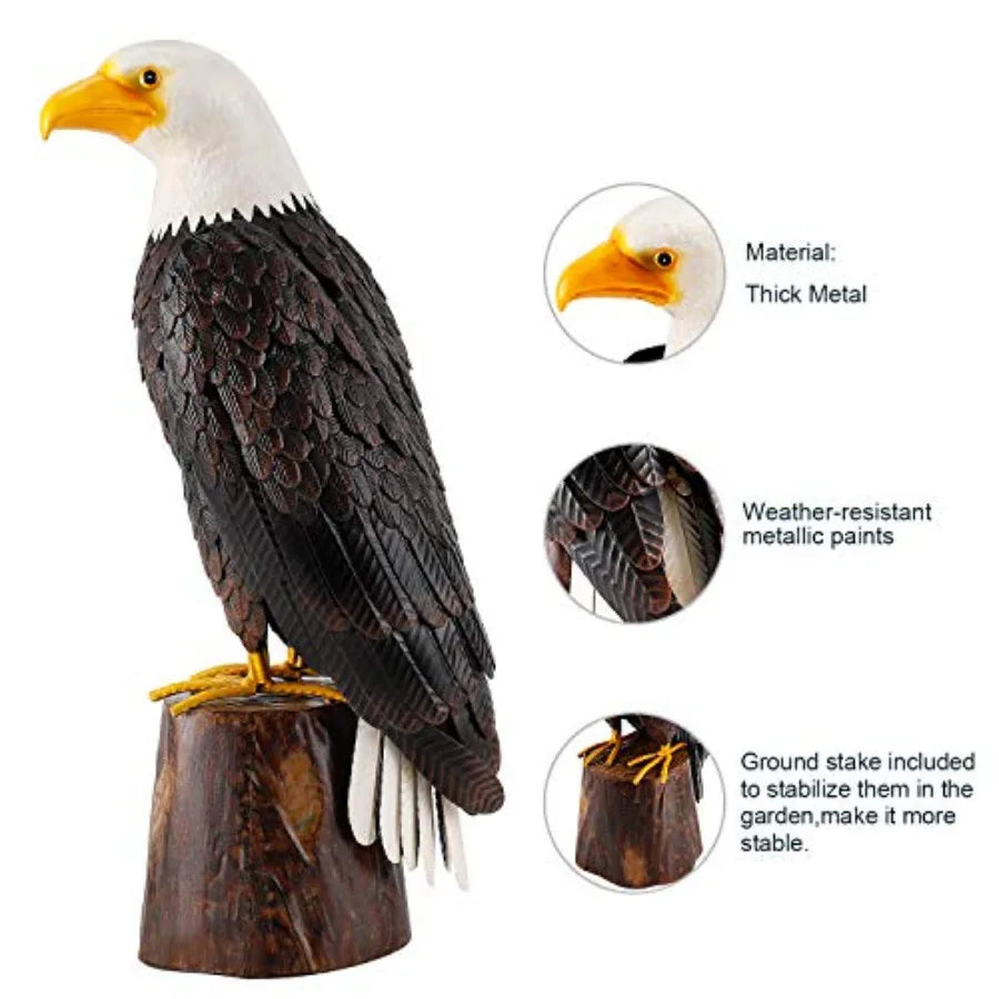 Handcrafted Bald Eagle Metal Garden Statue for Outdoor Decor