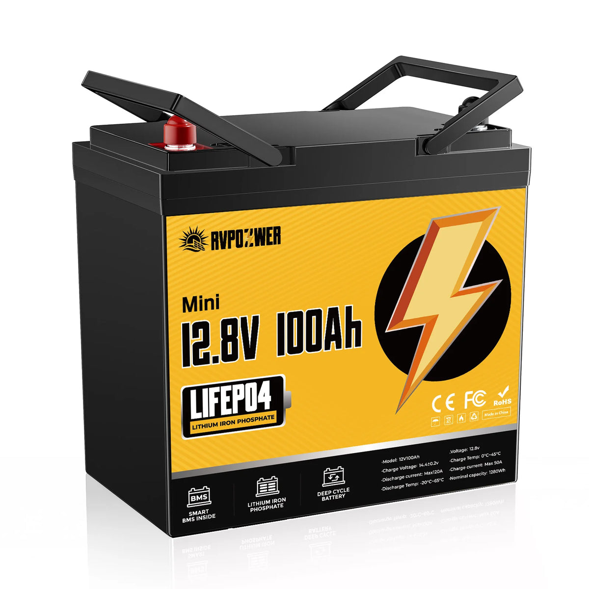 RVPOZWER 12V 100Ah LiFePO4 Battery With Integrated 120A BMS