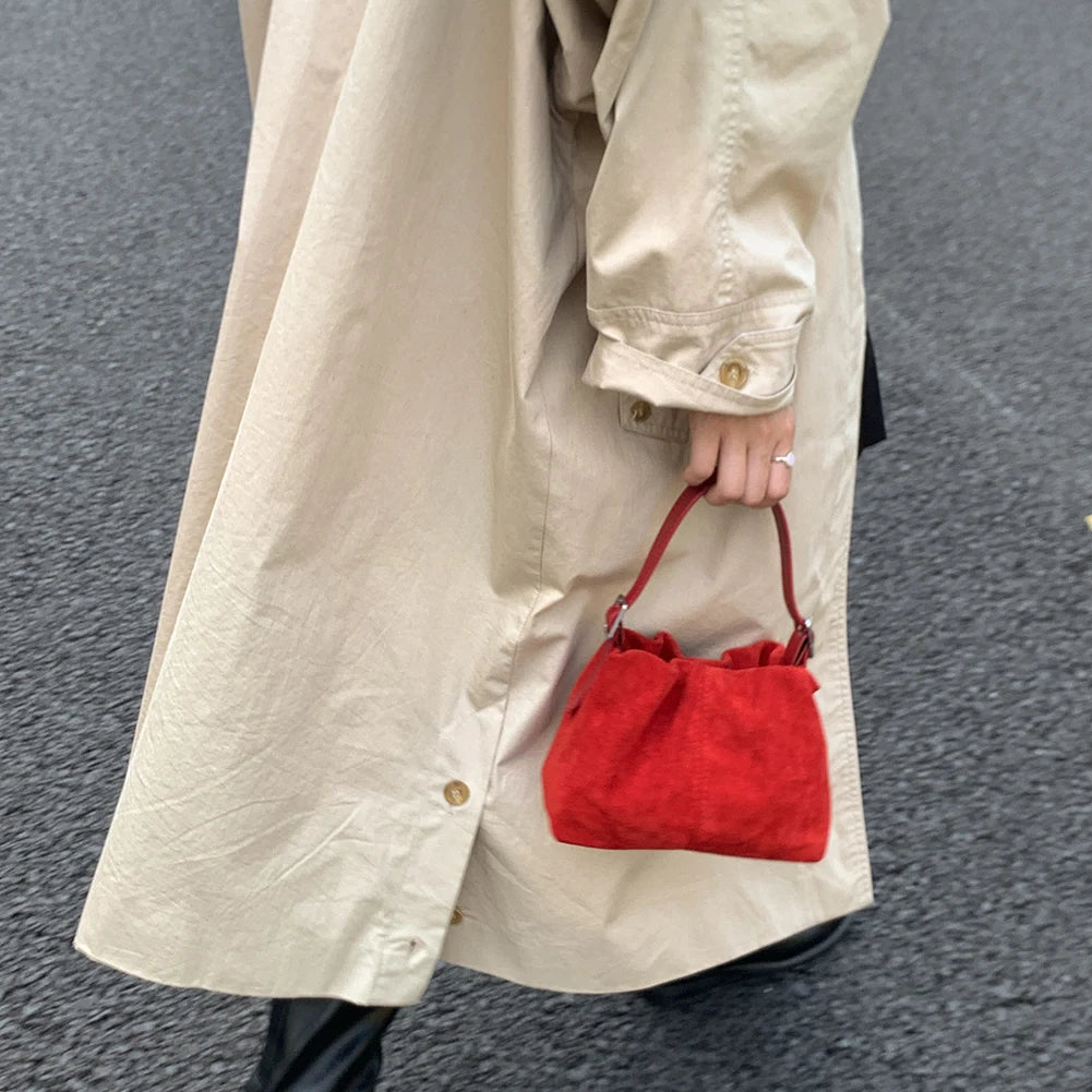 APWIKOGER Women Faux Suede Drawstring Crossbody Bag With Adjustable Strap