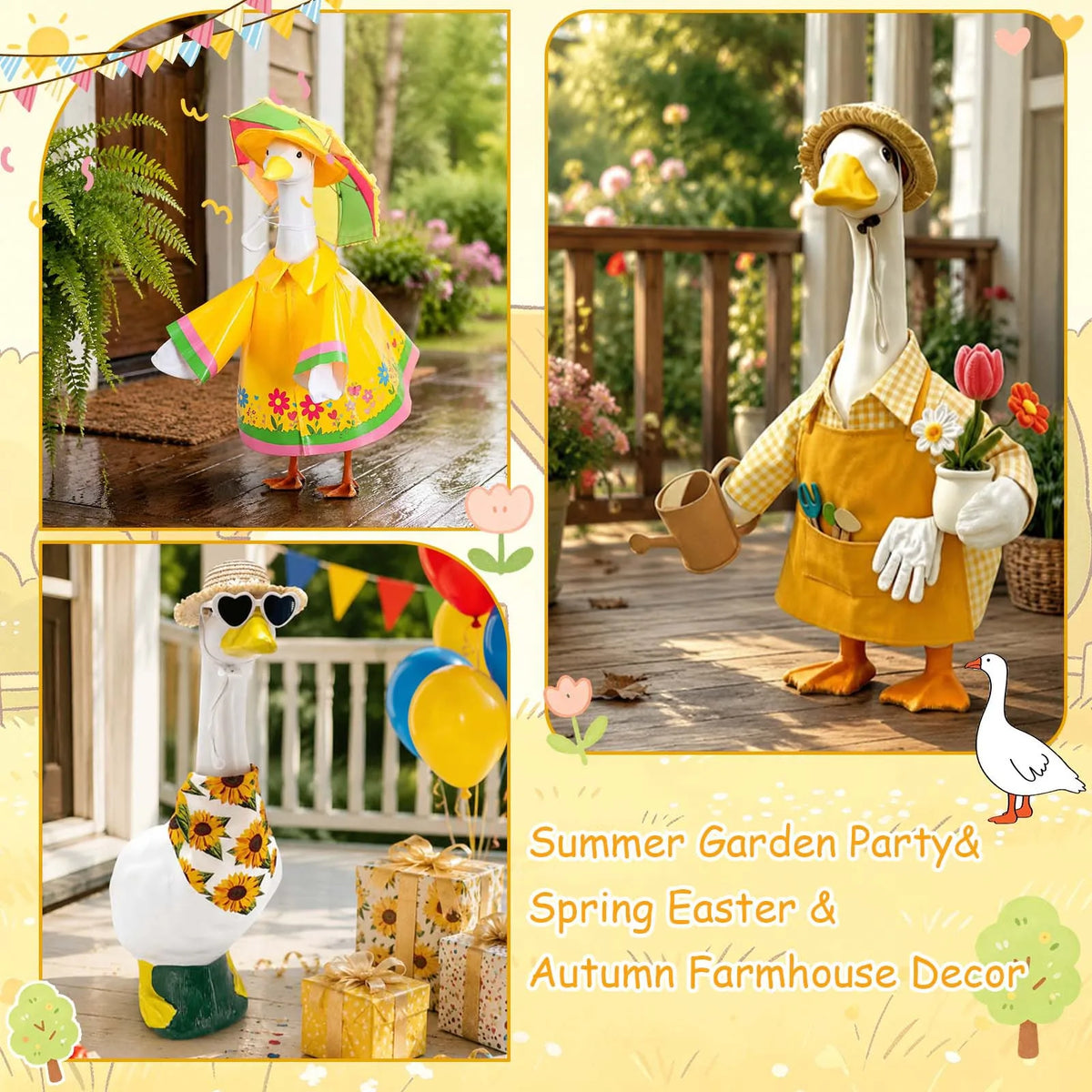Porch Goose Gardener Costume Raincoat Outfit With Umbrella Yard Decoration