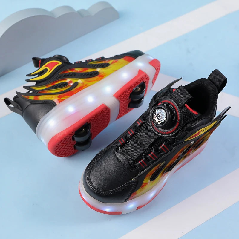 XIAOXIANGYING Light Up Kids Roller Walking Sneakers