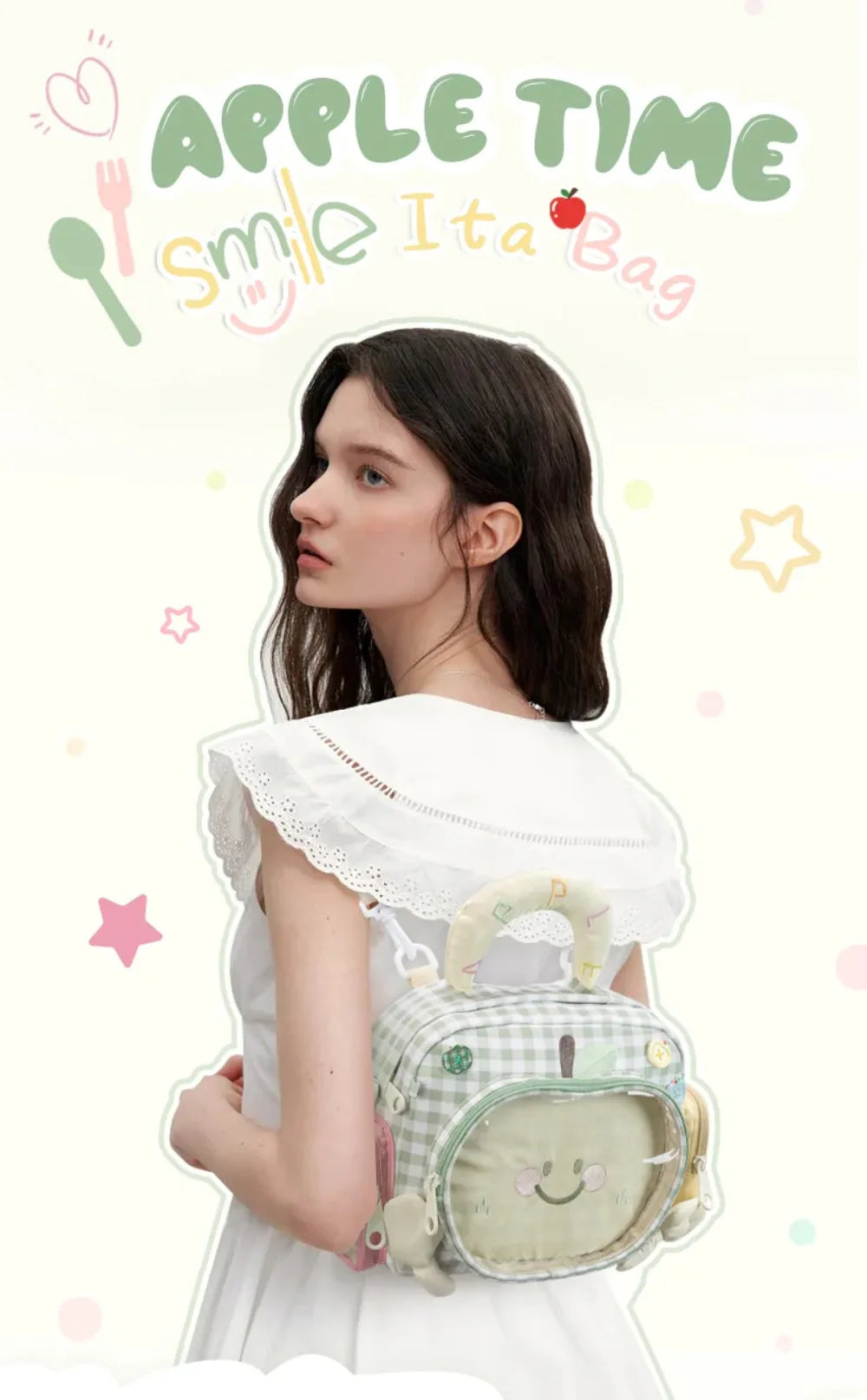 Kabaqoo Transparent Apple Design School Backpack With Zipper Closure