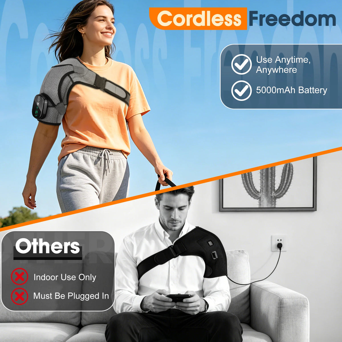 Cordless Electric Heated Shoulder Massager Vibration Support Belt