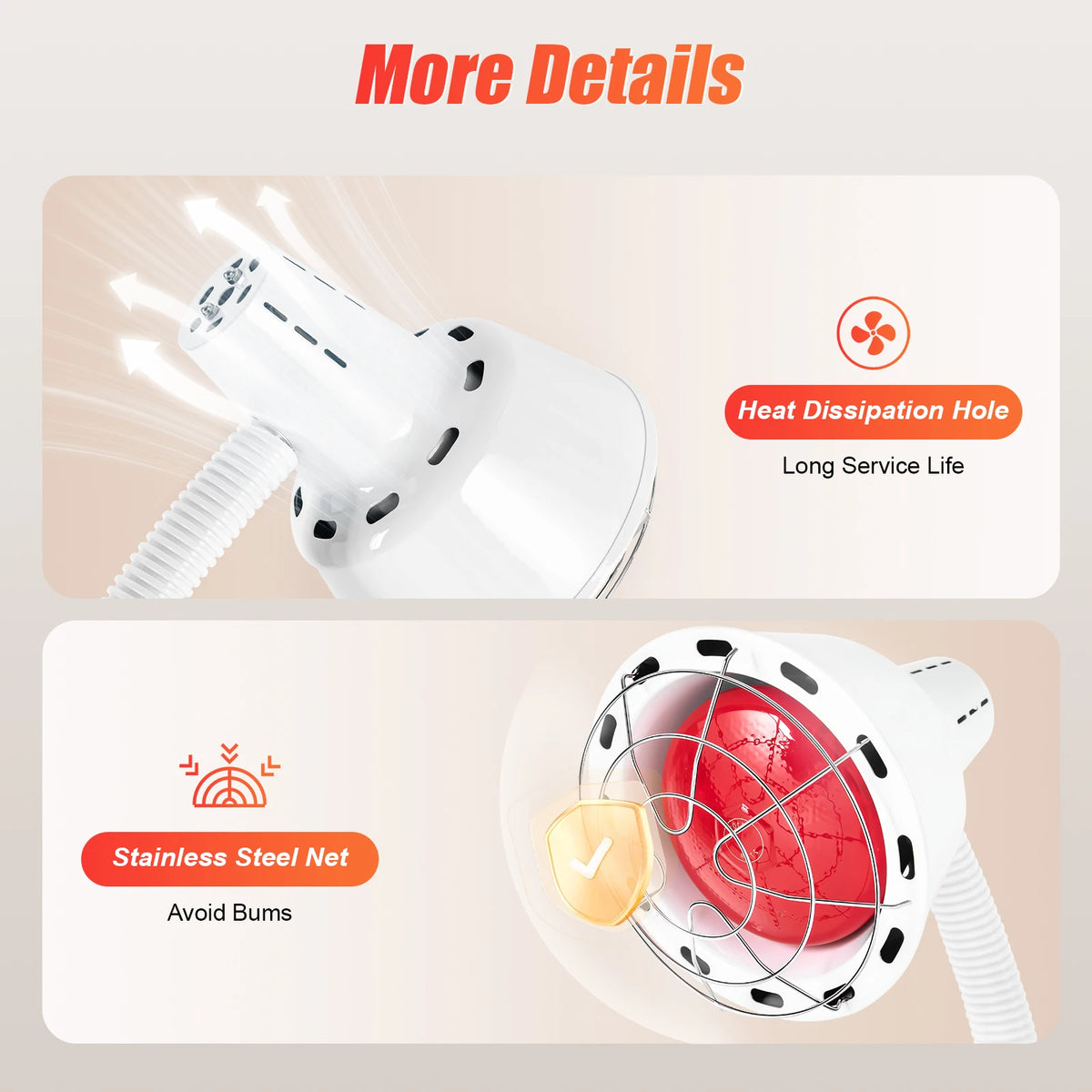 275W Adjustable Infrared Heat Lamp with 360 Rotatable Temp Control
