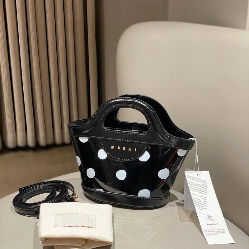 Denim Leather Tote Bag with Embroidery and Detachable Strap