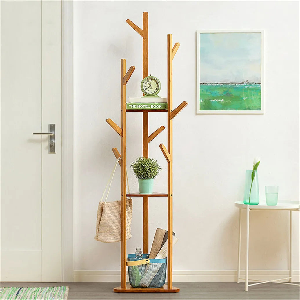 Bamboo Branch Coat Hat Rack Floor Stand With 10 Hooks