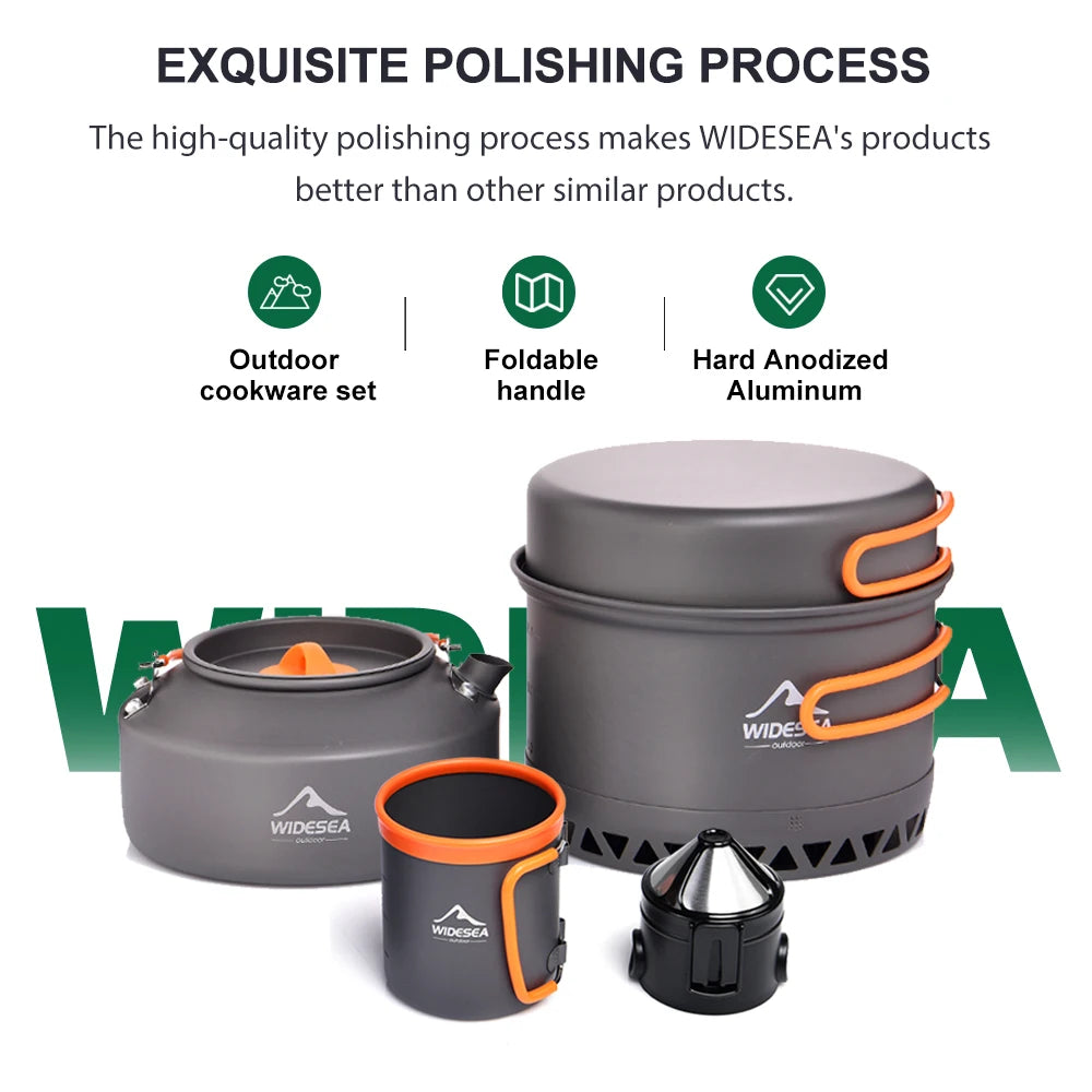 Widesea Outdoor Camping Cookware Set With Pots Kettle And Cups