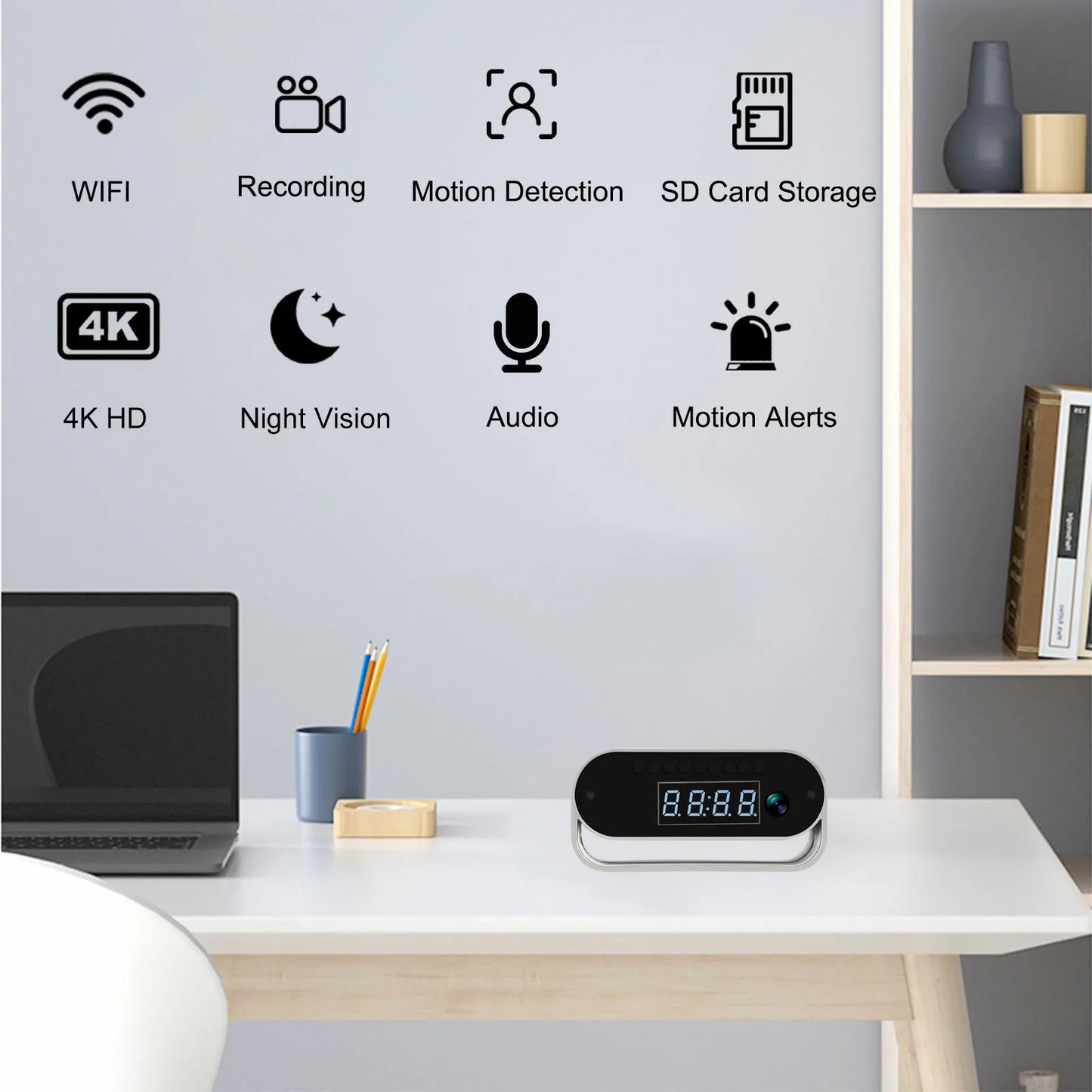 Ouvis 4K Camera Clock WiFi Night Vision and Motion Detection