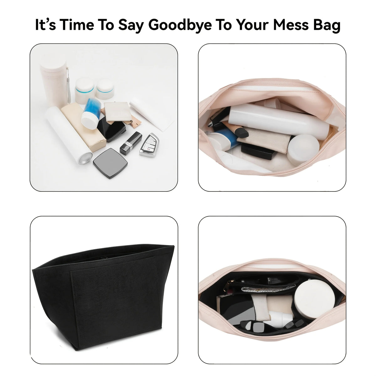 Premium Felt Handbag Organizer Insert With Zippered Storage Compartments