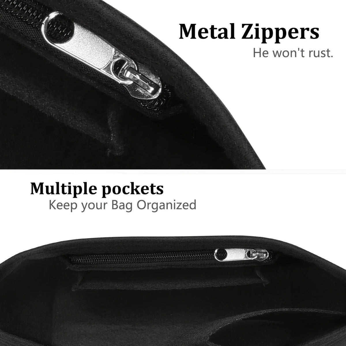 Premium Felt Handbag Organizer Insert With Zippered Storage Compartments
