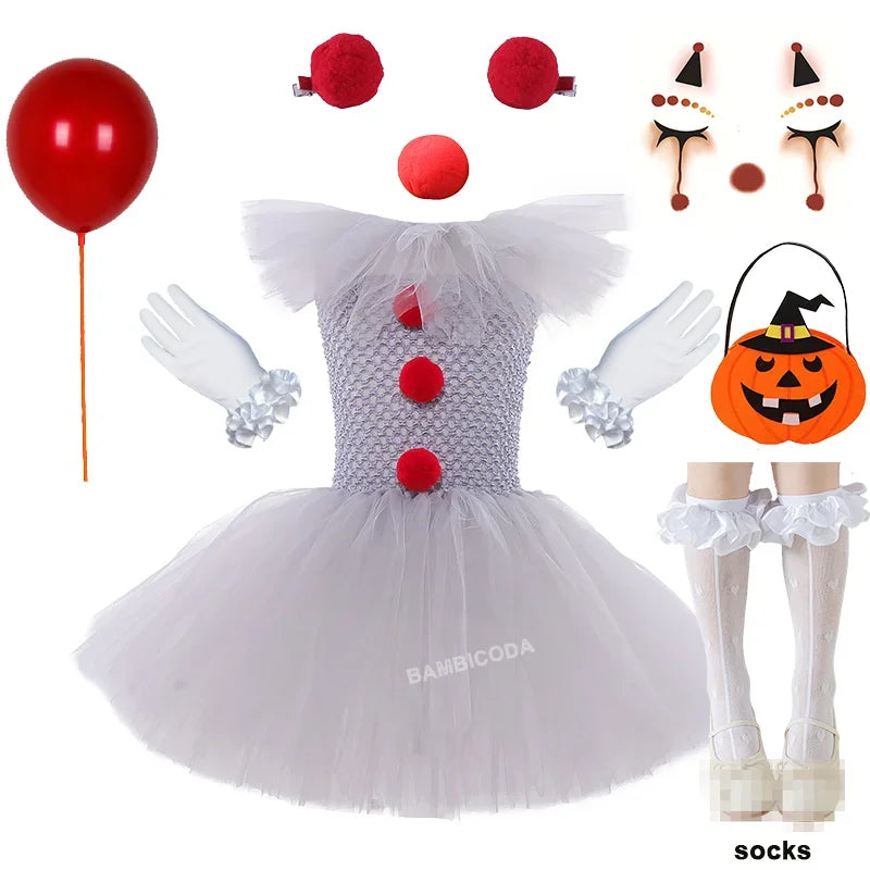 BAMBICODA Pennywise Creepy Clown Costume Dress For Girls