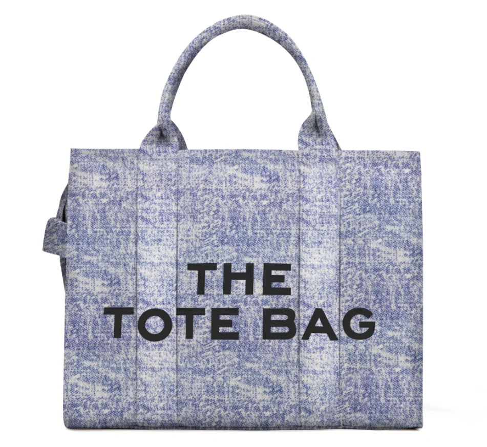 Denim Canvas Tote Bag For Women With Inner Pockets And Zipper