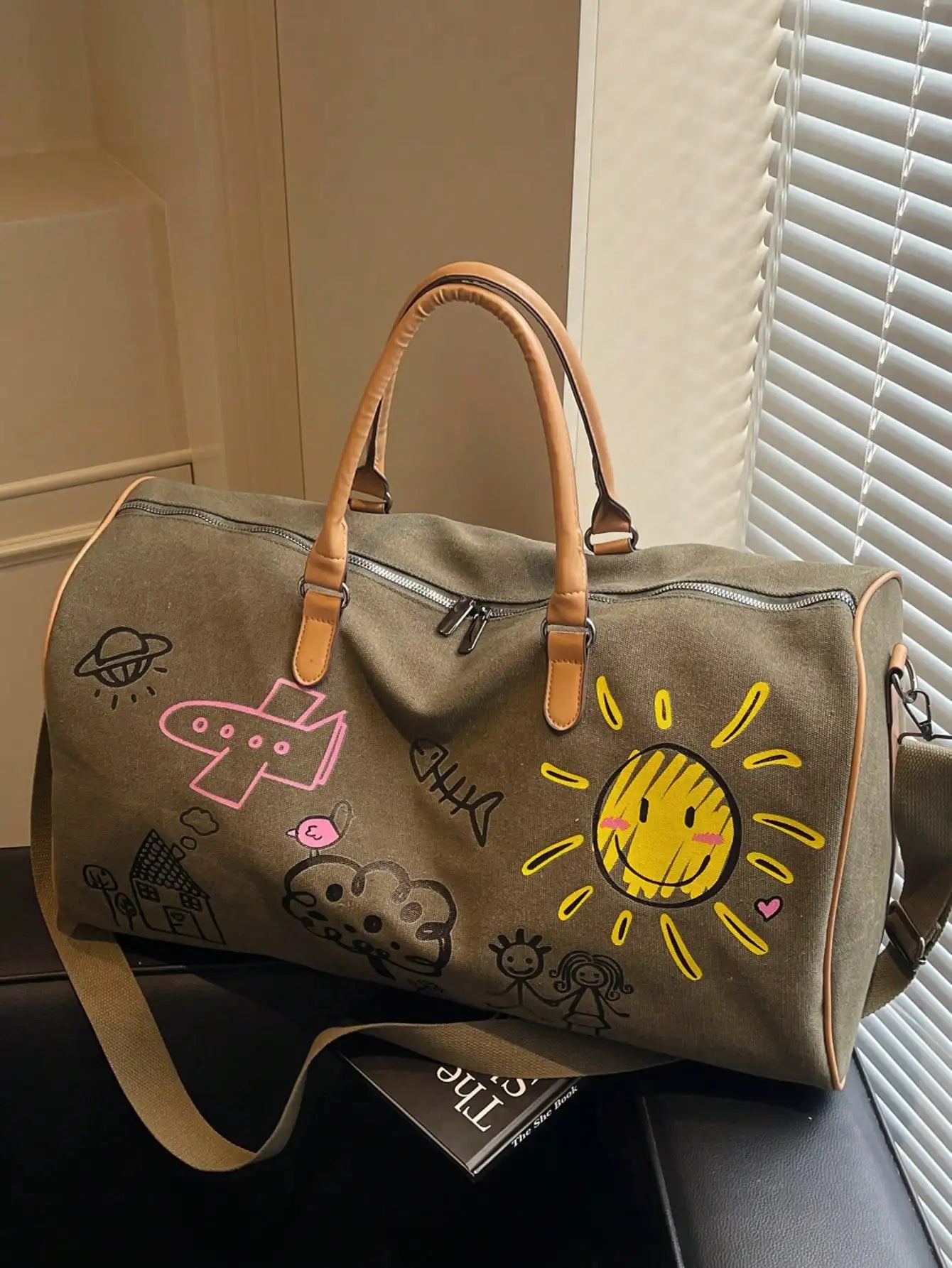 Cartoon Graffiti Travel Backpack With Zipper Shoulder Crossbody