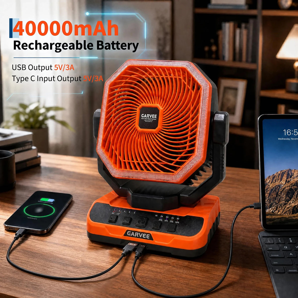Himiss Portable Camping Fan 40000mAh LED Light Remote Timer