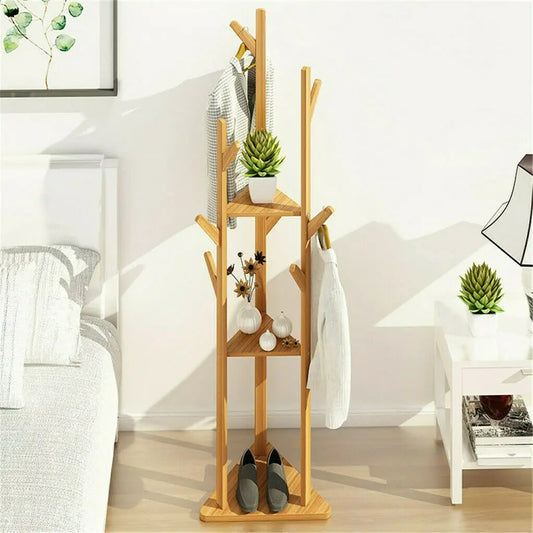 Bamboo Branch Coat Hat Rack Floor Stand With 10 Hooks