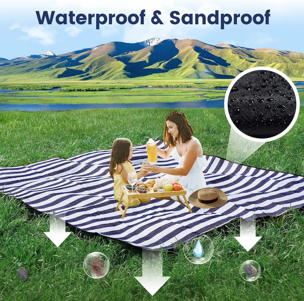 Picnic Blanket Waterproof Foldable Beach Mat for Outdoors and Camping