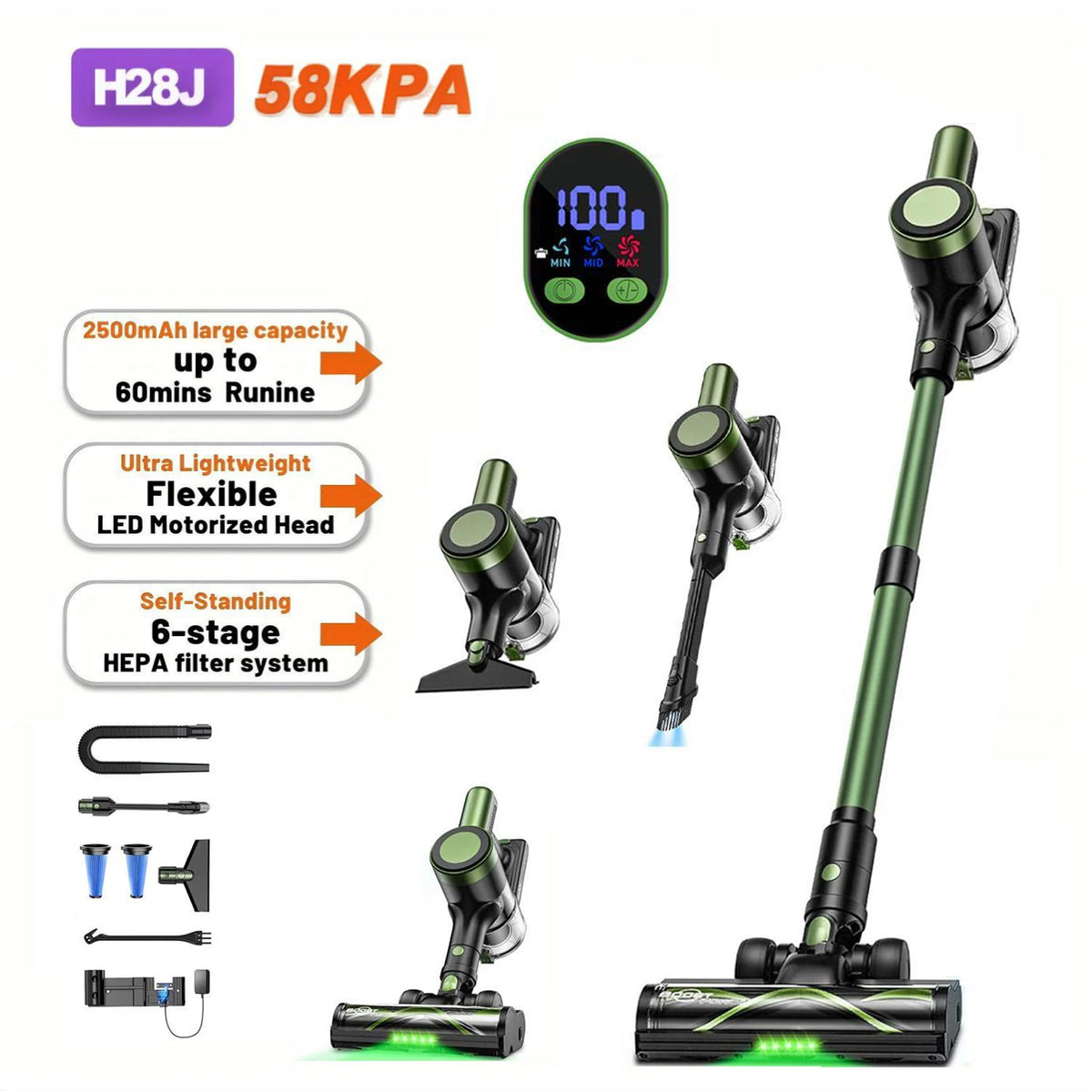 SUXIANGVAC Cordless Vacuum Cleaner With LED Brush For Pet Hair