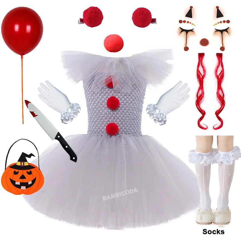 BAMBICODA Pennywise Creepy Clown Costume Dress For Girls