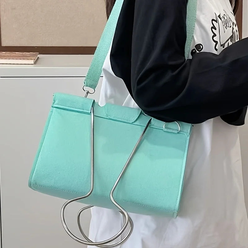 Stylish Clip Shape Square Fabric Women Shoulder Bag