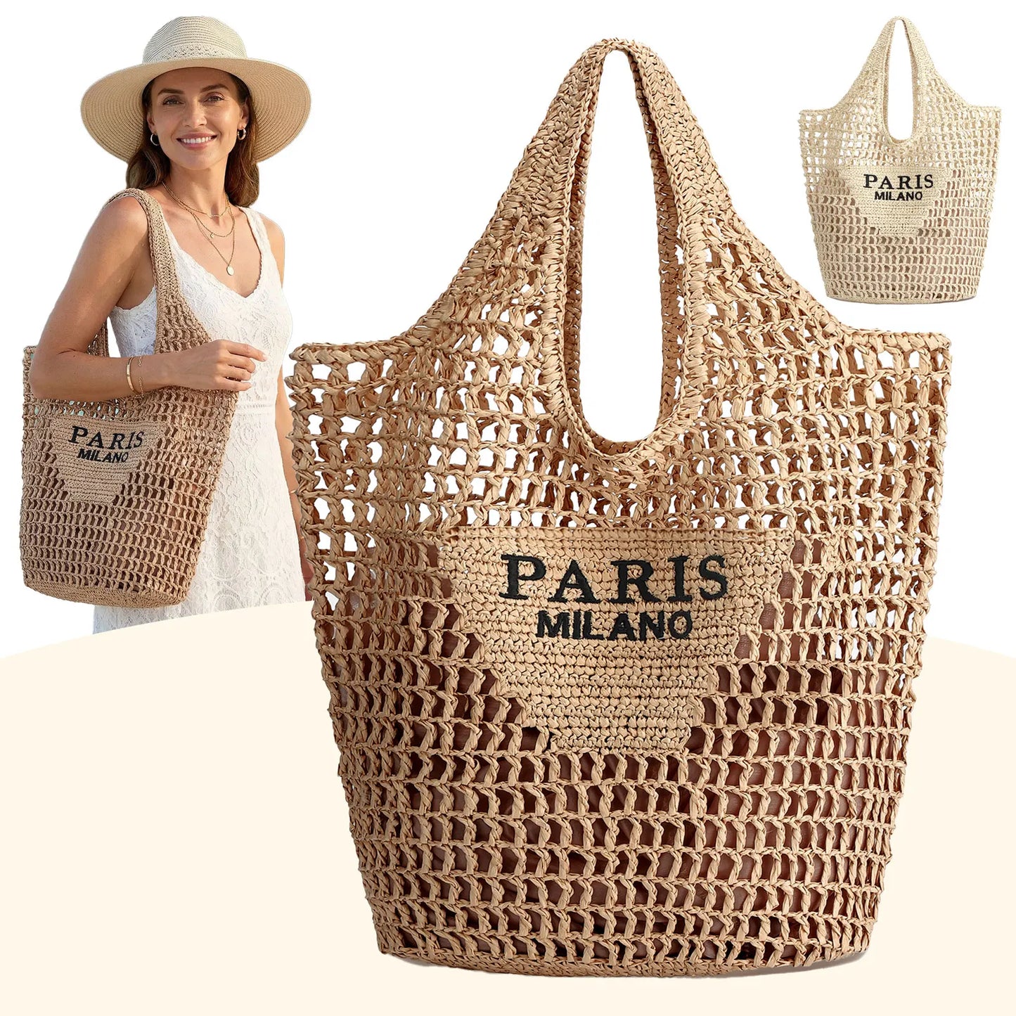 Hatisan Straw Beach Tote Bag For Women Handmade Woven Bag