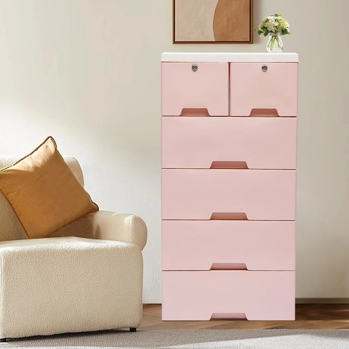 Classic 6 Drawer Plastic Dresser Storage Tower For Home Office