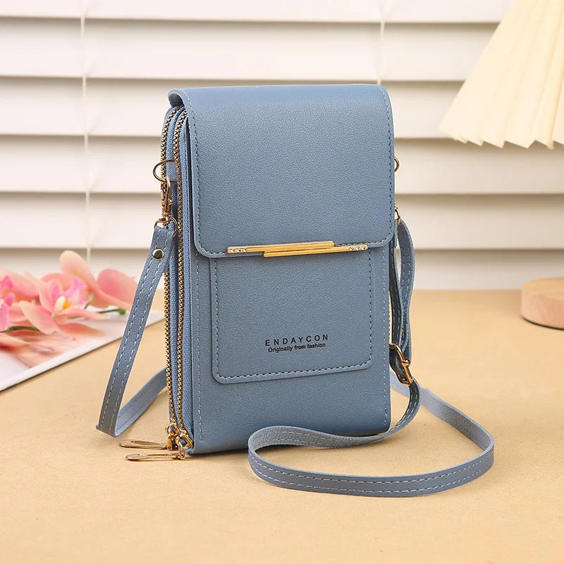 Women PU Leather Shoulder Bag With Touch Screen Window Zipper