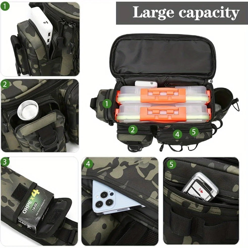 Fishing Tackle Backpack Waist Bag For Camping Hiking And More